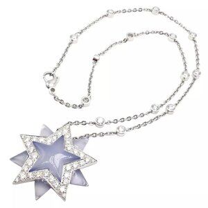 Authentic! Tiffany & Co Platinum Diamond Blue Chalcedony Star Pendant Necklace
